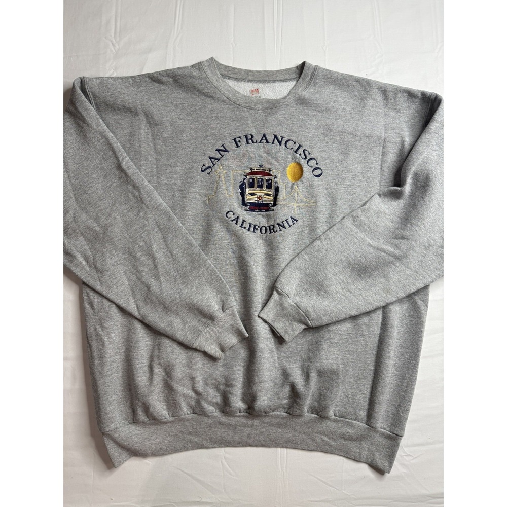 San Francisco California Hanes Cable Car Embroidered Sweatshirt XL Gray Vintage